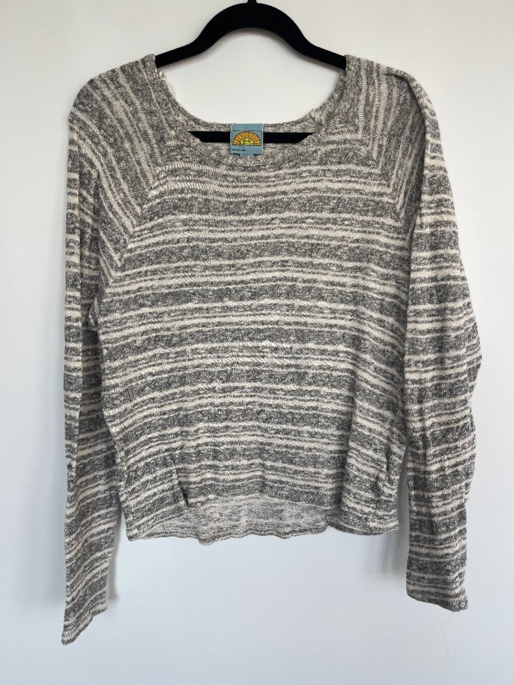C&C California Gray Ivory Striped 100% Cotton Knit Sweater Size M